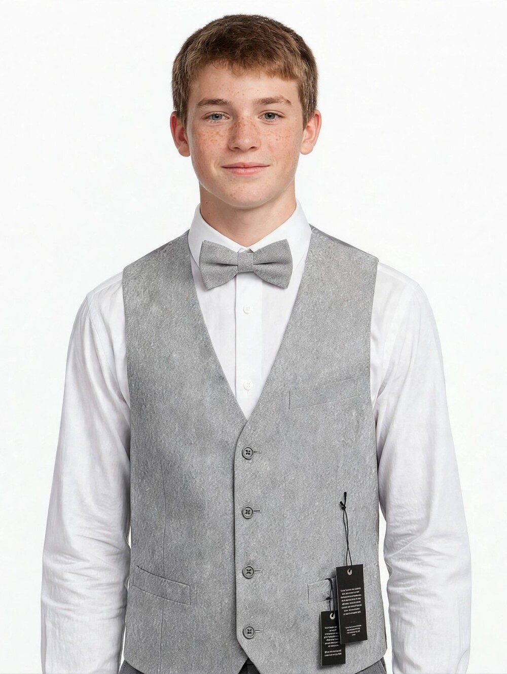 Kids World Of USA White Shirt with Gray Bow Tie and Matching Vest Size Boys 18.